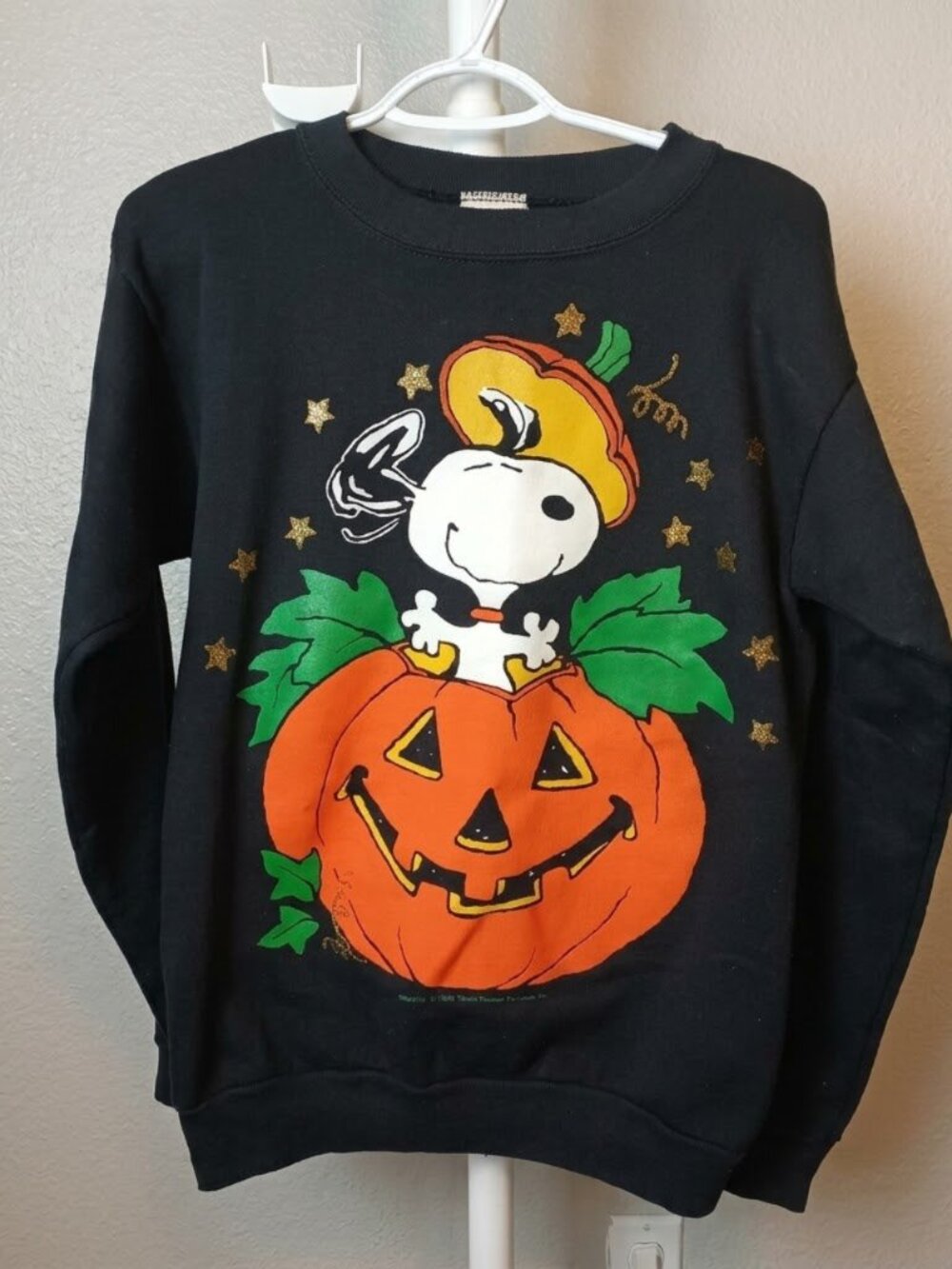 Gildan Black Halloween Snoopy and Pumpkin Graphic Crewneck Sweatshirt